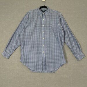 Ralph Lauren Yarmouth Shirt Cotton Button Sz 16.5 Down Blue Green Check